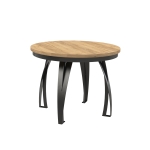 Stół rozkładany okrągły IRVINE 100–138 cm – loftowy design, blat dąb craft biały, czarne metalowe nogi